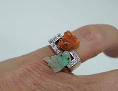 14K Jade Koi Fish and Diamond Ring