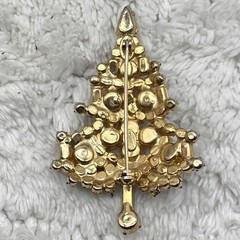 Vintage Warner Christmas Tree Brooch Rhinestone Encrusted Multicolor 2.5″