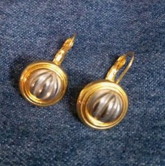 Vintage Domed Button Earrings Round Two Tone Gold Silver Lever Back Retro USA