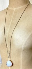 Gold Tone Vintage Style Chain Filigree Opalite Teardrop Pendant 36″ Necklace