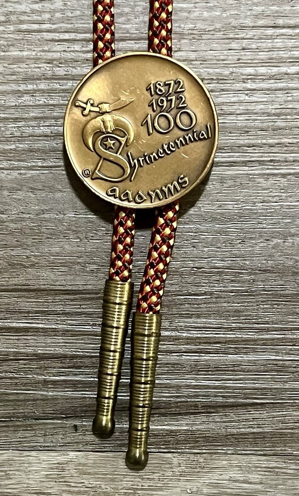 Vintage Shriner Bolo Tie 1972 Masonic 100 Year Anniversary Freemason Brass