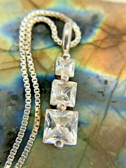 Vintage Sterling Silver 5mm Sparkling Clear Stack Gemstone Necklace 17.75″