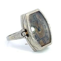 Collectible Vintage Art Deco BELAIS 18K White Gold Watch Ring Size 7