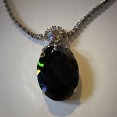 Vintage Mystic Crystal Large Oval Statement Pendant Necklace Missing Clasp