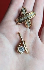 Vintage Lot of 2 Gold Tone LR Lady Remington Rhinestone Necklace PENDANT SLIDES