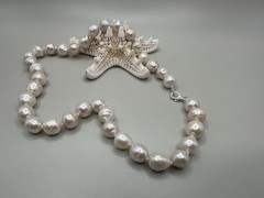 20” White Big Edison Pearl Necklace, 925 Sterling Silver
