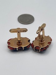 Vintage Hickok Gold Tone Tortoiseshell Glass Cufflinks Mid Cent. Red Black Claw