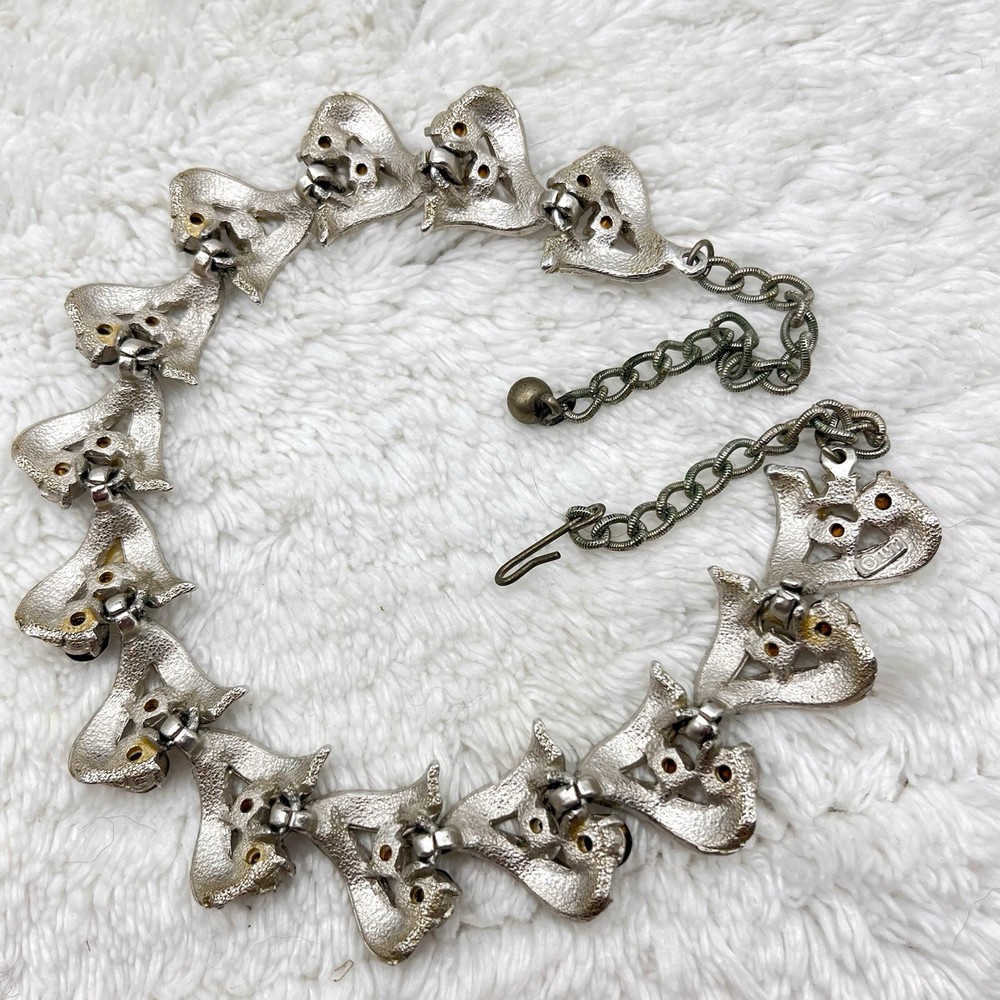 Vintage ART Signed Necklace Brushed Silver Tone Choker Smoky Topaz Rhinestones