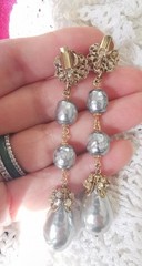 MIRIAM HASKELL 50’S SIGN 2PC S-GREY BAROQUE PEARL ICE CLEAR MONTÉE BRASS ACCENTS