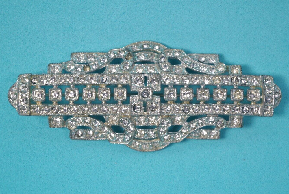 Art Deco Beauty Pot Metal Domed Pave Brooch/Pin 2.9″