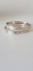 Vintage .900 Fine Silver Handmade & Engraved 2 Bangle Bracelets 2.25“ diameter