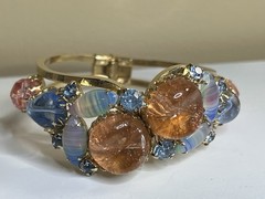 Vintage DeLizza & Elster (D & E, Juliana) Peach and Blue Clamper Bracelet