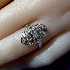 Original EARTH MINED DIAMOND Deco Engagement Ring Vintage Style 14K WHITE GOLD 6