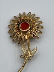 Vintage JULIANA D&E Sunflower Large Pin Brooch Champagne/Orange Rhinestone Stem