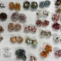 Huge Lot 74 Pair Vintage Cluster Bead Clip On Screw Back Earrings Japan Germany