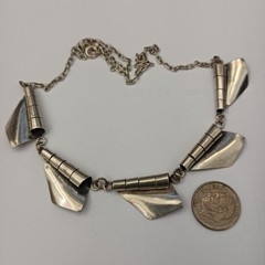 Modernist Silver Necklace Sculptural Artisan Bib Statement Abstract Handmade VTG