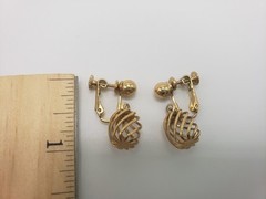 Napier Gold Tone Clip On Screw Back Dangle Drop Gold Birdcage Twist Earrings