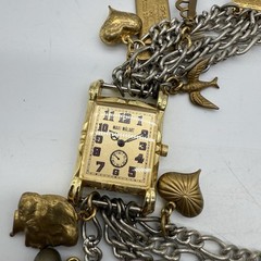 Maximal Art Bracelet Watches Multi Charms Chains Gold Tone 7″