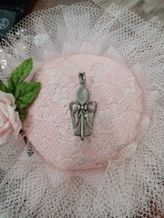 Vintage 925 Sterling Silver Angel Open Cut Bow Pendant PATINA