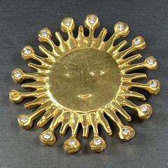 Beautiful Large Sun Face Brooch Rays Rhinestones 2.8″ Modernist