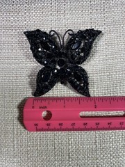 Butterfly Brooch Black Glass Stones