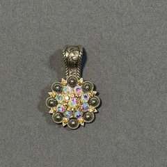 BHW Western Concho Pendant AB & Topaz Rhinestone Crystal Silver Tone Berry Bling
