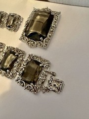1962 Sarah Coventry Celebrity Smoky Rhinestone Bracelet Brooch Earrings Set
