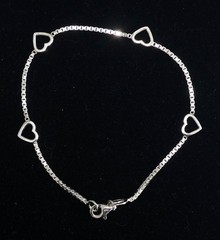 Vintage FAS 925 Sterling Silver 7″ Open Heart Station Chain Bracelet 3.04 gr