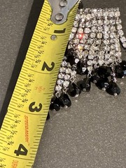 VTG BLACK JET & CLEAR RHINESTONE WATERFALL BROOCH & EARRINGS SET