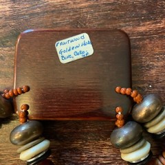 Vintage Tibetan tribal-style necklace. Fruitwood Golden Horn Bone. 21″