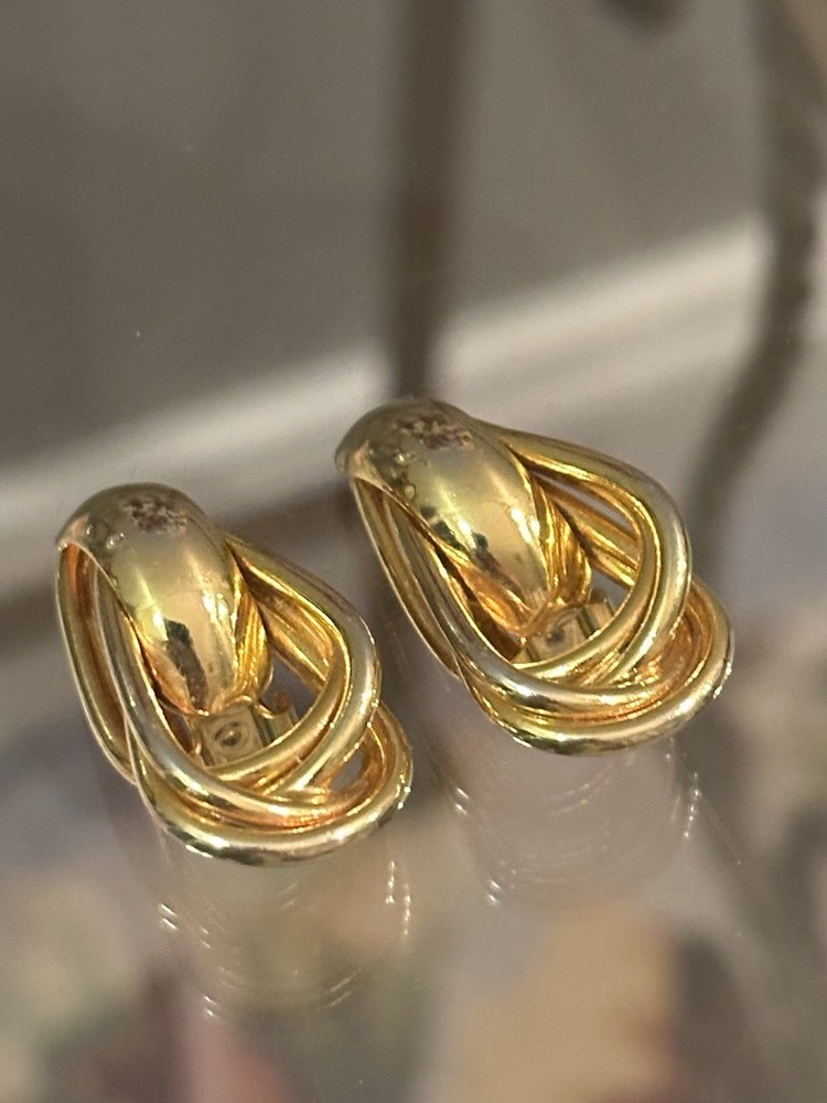 Vintage Signed Erwin Pearl Chunky Gold Tone Door Knocker Clip On Earrings