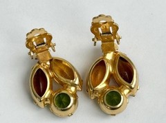 VTG Juliana Multicolor Autumn Marquise Rhinestone Leaf Brooch & Clip-On Earrings
