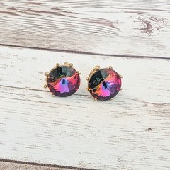 Vintage Clip On Earrings – Rainbow Tone Gem 0.5″ – Clip Repair Needed