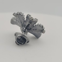 Jeweled Clear And Green Rhinestone On Gun Metal Grey Flower Hat Pin Brooch