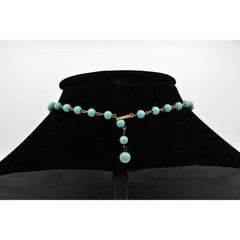 Vintage Floral Aqua Turquoise Beaded Collar Choker Necklace Gold Tone 60s Bin3D