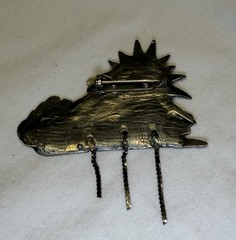 Vintage Pewter Brooch With Sun, Clouds And Rain Chains