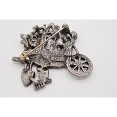 AJC Vintage Garden Pin Brooch Pewter Tone Cart Floral Signed NOS 1980s BinA9