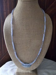 Monet Signed Pastel Blue Frosted & Translucent Bead 5.92mm Necklace 32″ Vtg