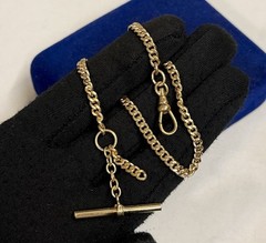 13.7g SHINY Gold filled fob victorian Vtg Gf 11.5” Cuban Curb Link T Bar 4mm