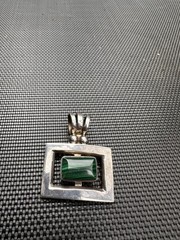 Vintage TR-110 Mexico Sterling Silver Malachite Pendant Modernist Taxco Style
