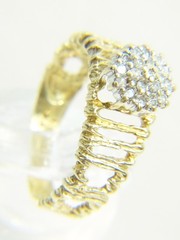 Beautiful Brutalist 14 K Gold Twig 19 Diamond Double Halo Sz 6.5 Cocktail Ring