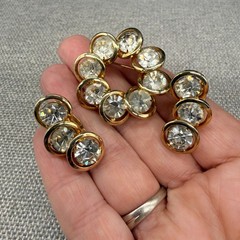 Vintage Judy Lee Set Brooch Earrings Clear Round Rhinestones Gold Tone