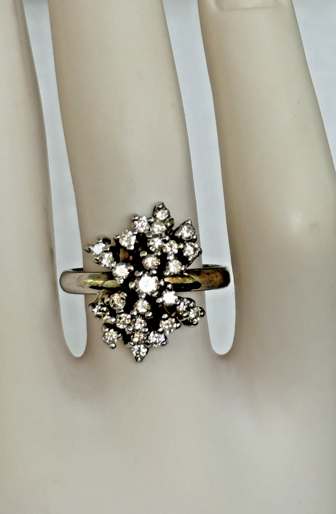 1.00 ct Round Diamond Cluster 14K White Gold Ring Vintage