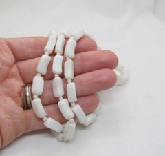 Vintage Hong Kong Opera Length Long White Barrel & Ball Bead Necklace 56 in