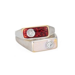 80s Portuguese Enamel Cube Ring 19k White Gold Double Band Sz 6 Fine Jewelry