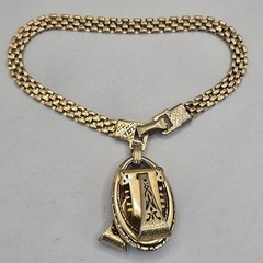 Vintage Gold Tone Watch Fob Charm Bracelet Victorian Revival Panther Mesh 7″