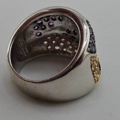 JJJ 925 Sterling Silver Two-Tone Pavé Multi-Stone Chunky Dome Ring Size 7