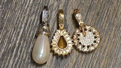 3 piece Vintage Signed Roman Enhancer Pendant Rhinestone Faux pearl Gold Silver
