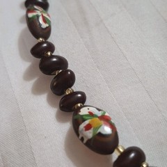 Vintage Lot 2 Necklaces Natural Wood Seeds Beads Handmade Painted Art 30″-32″L