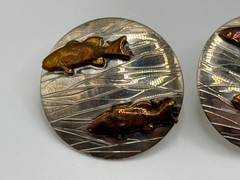 Vintage Courtney Peterson Sterling Silver Brass Fish Earrings Signed